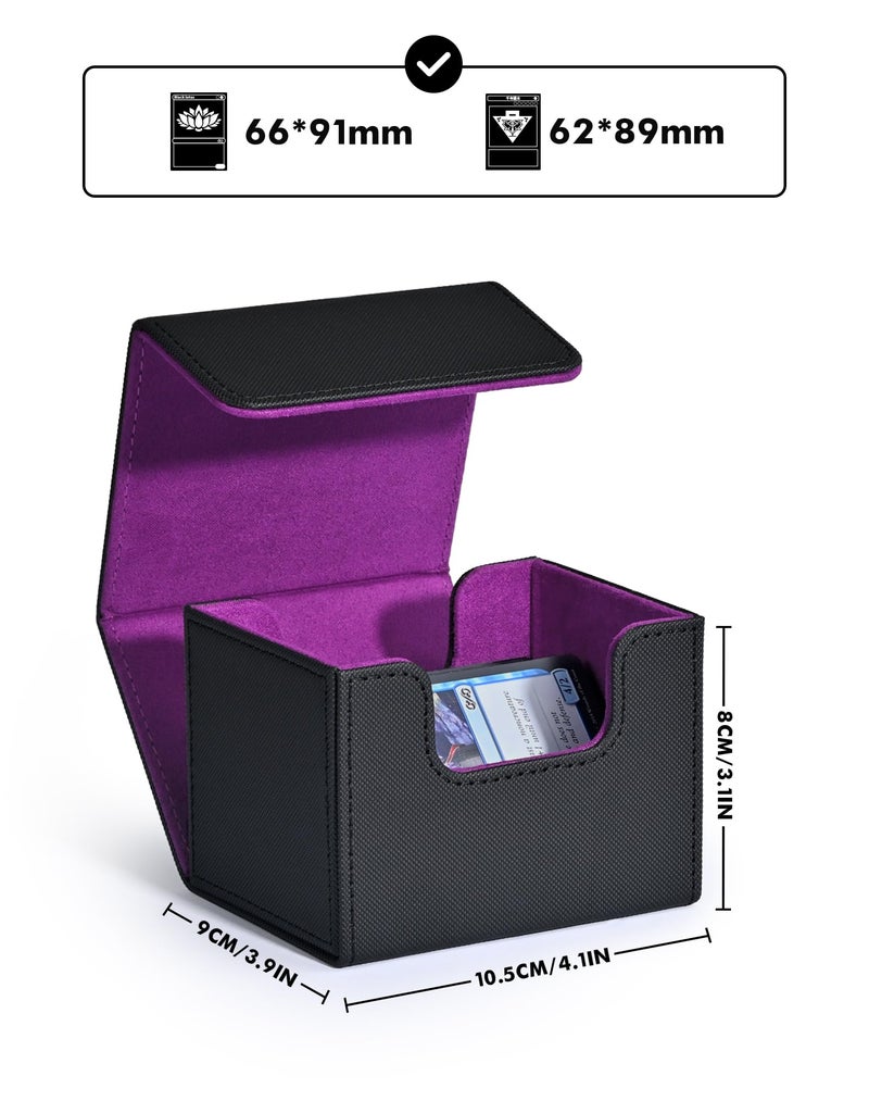 ZLCA Card Deck Box for Trading Cards  MTG Commander Deck Box Holds 120+ Single Sleeved Cards  Leather Magnetic Card Storage Box Fits for TCG CCG Magic Cards (Black& Purple) - Image 2